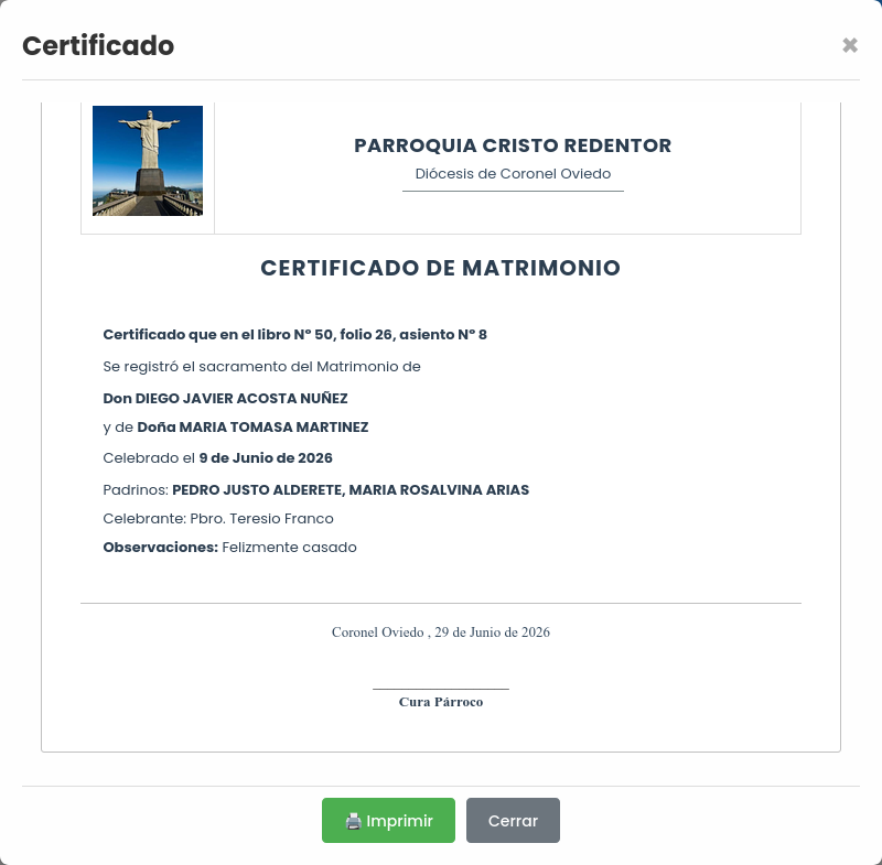 Certificado de Matrimonio